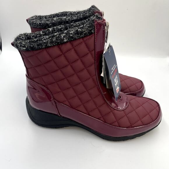 Khombu Megan Waterproof Front-Zip Winter Boots Burgundy 10 W Wide NEW NWT - Picture 2 of 7